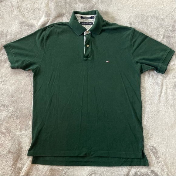 Tommy Hilfiger Green Short Sleeve Polo Shirt Large Classic Logo Holiday Ready - Picture 1 of 8